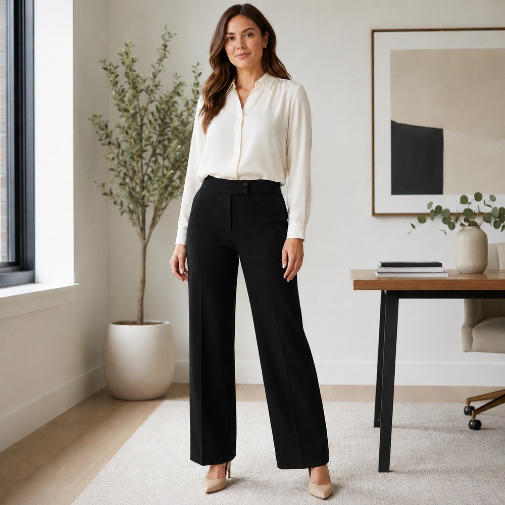 Talbots Signature Career Dress Pants Straight Leg Flat Front Black Women's 12